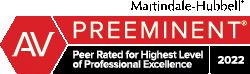 AV Preeminent Peer Rated for Highest Level of Professional Excellence 2022 by Martindale Hubbell